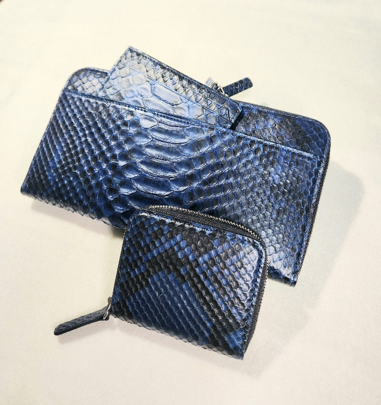 藍染パイソン「PYTHON BLUE」ロングウォレット バックカット