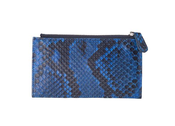 PULAU BLUE フラグメントケース 藍染 パイソン 牛革 藍染パイソン「PYTHON BLUE」フラグメントケース フロントカット