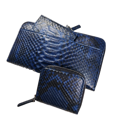 藍染パイソン「PYTHON BLUE」ロングウォレット　フロントカット
