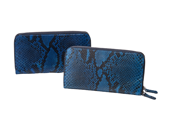 藍染パイソン「PYTHON BLUE」ロングウォレット　フロントカット