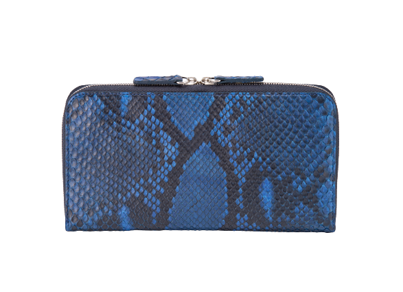 藍染パイソン「PYTHON BLUE」ロングウォレット　フロントカット