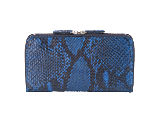 藍染パイソン「PYTHON BLUE」ロングウォレット　フロントカット